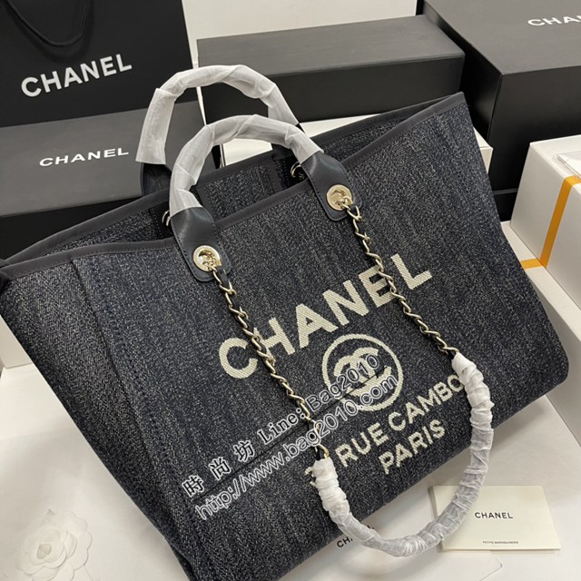 Chanel專櫃新款tote bag女包 香奈兒小號牛仔黑色沙灘包 djc6870